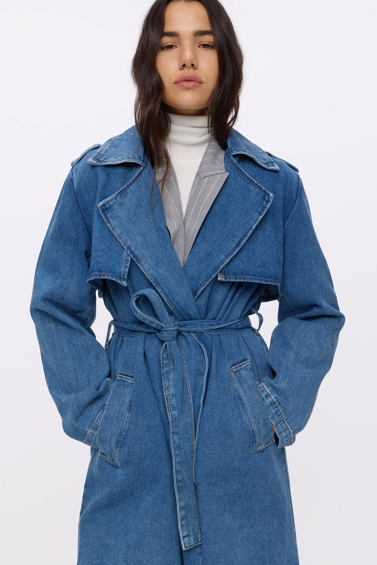 Trench Trendy Denim Blue